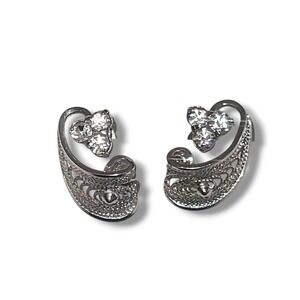Vintage Sterling Silver Filigree Rhinestone Screwback Earrings 925 Art Deco Stud